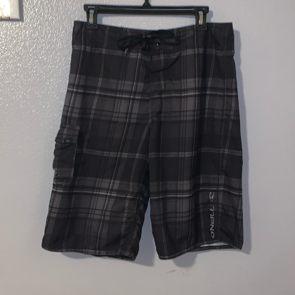 O’Neill plaid summer board short swim trunks black grey - Picture 1 of 10